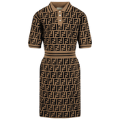 Fendi Kids Girls Dress Brown