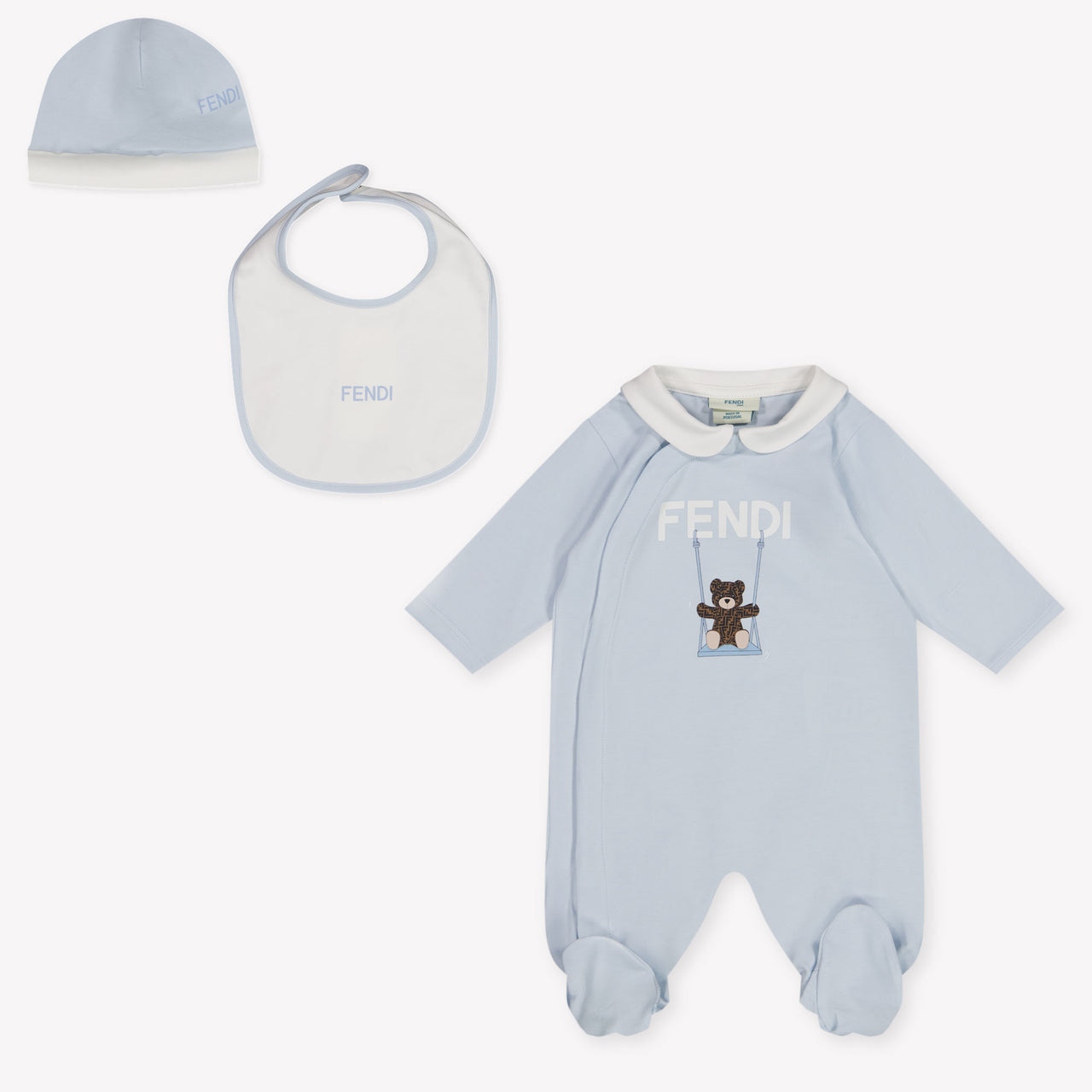 Fendi Baby Unisex Playsuit In Light Blue